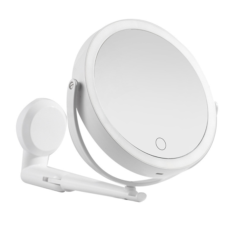 LED three-color 360-degree rotating folding makeup mirror with lamp double-sided wall-hanging light mirror five-fold magnification bathroom mirror