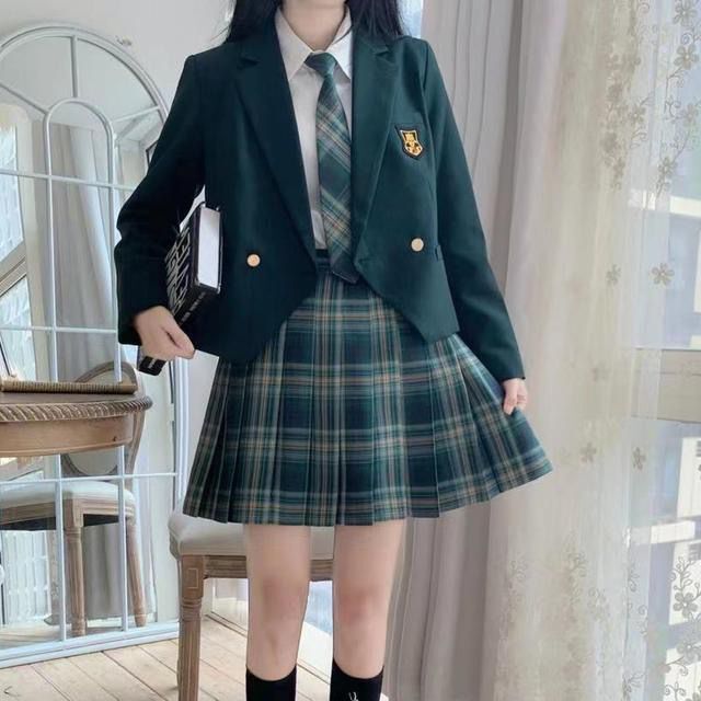 Japanese Original Three-Piece Suit Set, Preppy Style, School Uniform, Solid Color, Slim Fit, Regular Shoulder Suit Jacket, Shirt, and Short Skirt Set