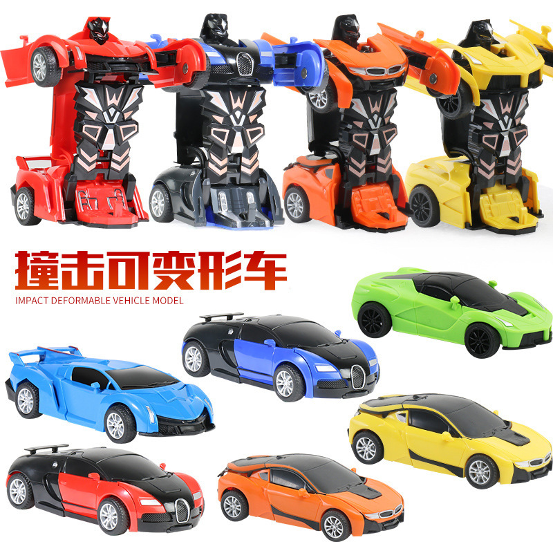 Factory Direct Sales One-Click Transforming Robot Impact Model Car Pull-Back Bugatti Transforms into a Boy Toy