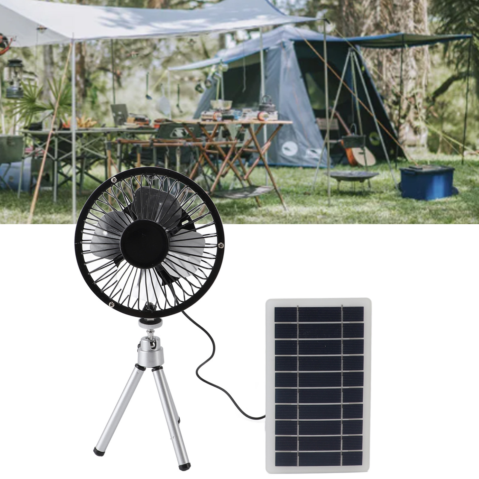 Single crystal solar panel camping telescopic folding bracket fan USB4 inch suit 10W5V portable cool and ventilated