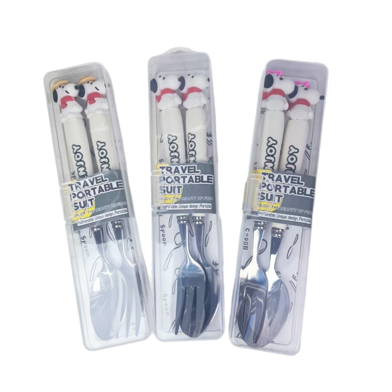 Snoopy Snoopy Student Portable Cartoon Stainless Steel Tableware Two-Piece Set Handle Fork Spoon 410 Material