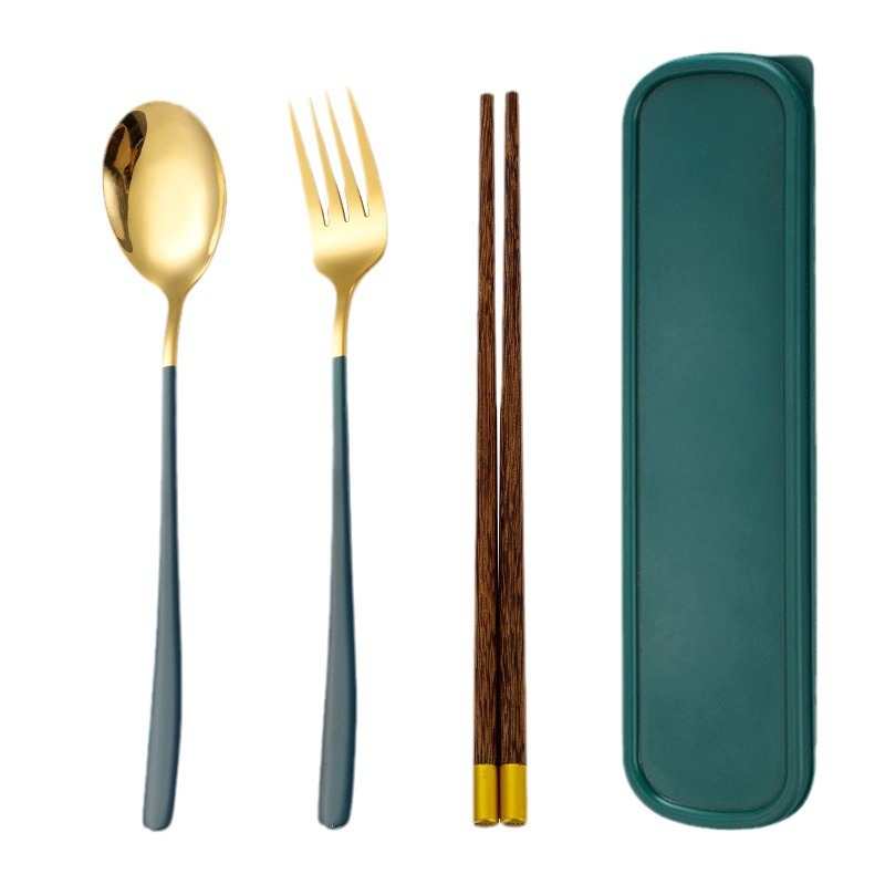Korean-style Portable Tableware Chopsticks Spoon Fork Creative Student Travel Tableware Single Storage Box Stainless Steel Three-piece Set