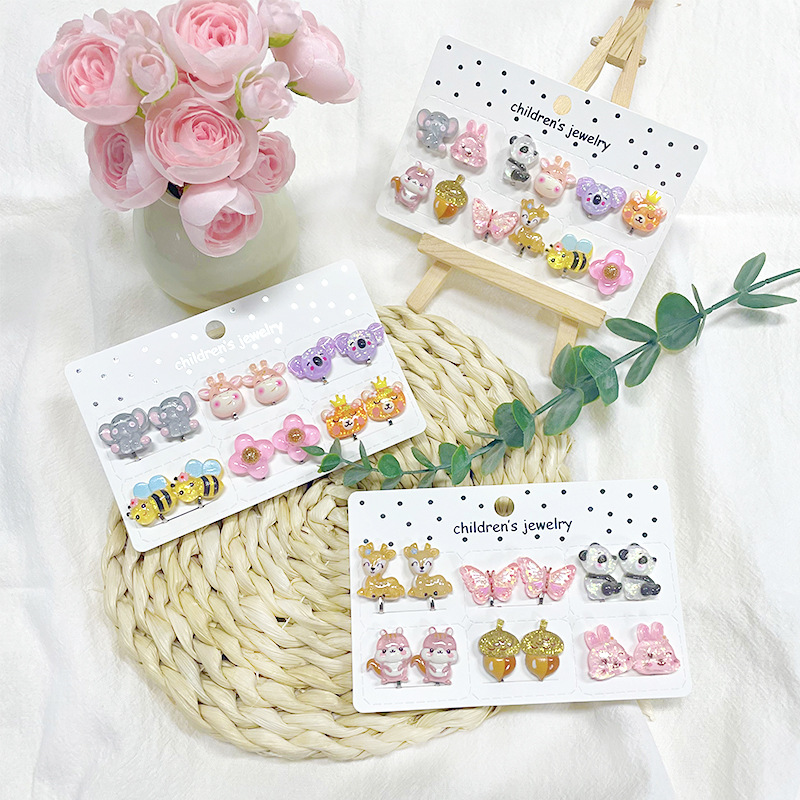 [Can] Cross-Border Hot-Selling Kidsren's Ear Clips Without Pierced Earrings Princess Cute Unicorn Resin Anti-Pain Ear Clips