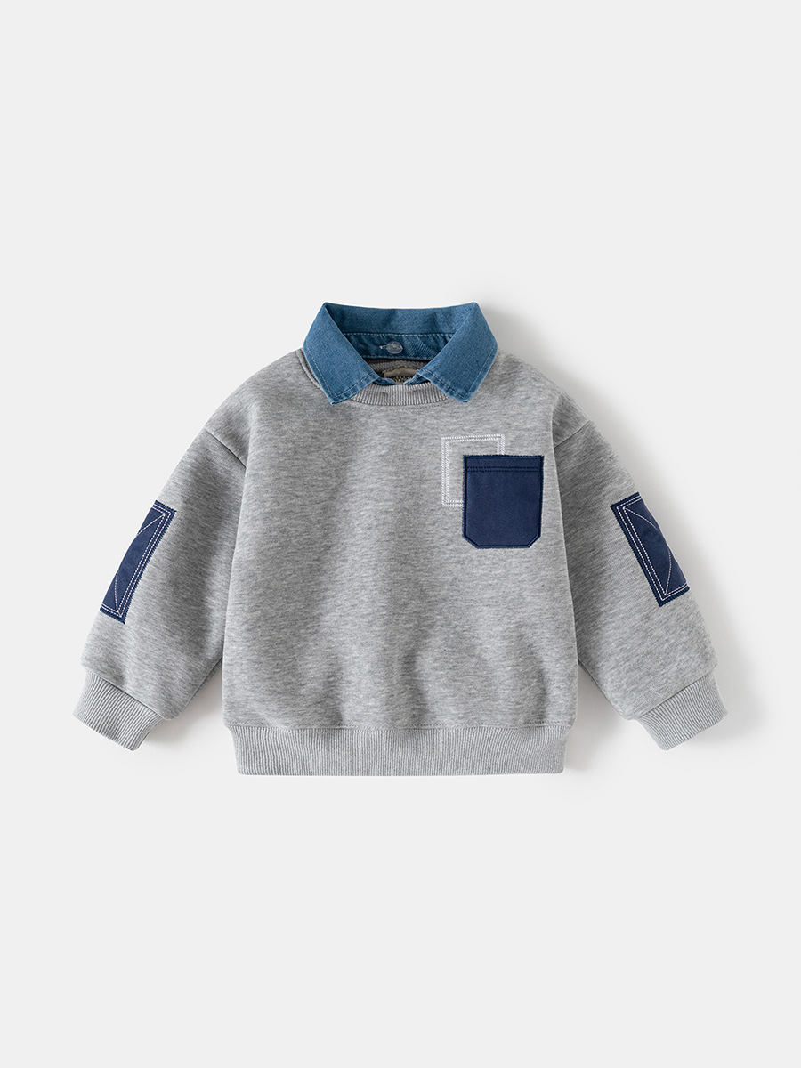 Children's Fake Two-Piece Sweatshirt 2025 Autumn and Winter New Korean Style Kidsren's Clothing Boys' Velvet Jacket Baby Tops Trendy Wholesale