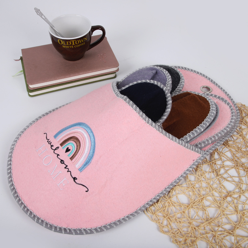 Manufacturer Customized Foreign Trade Star Hotel Aviation Color Felt Cloth Slippers Indoor Set Hotel Disposable Slippers