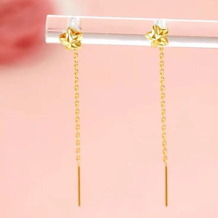 18K Gold Five-Star Ear Wire Au750 Gold Earrings Gold Store Small Gift Fashionable and Versatile Handmade Gift for Mom