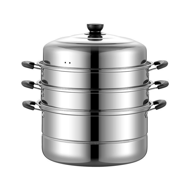 30cm Stainless Steel Thickened Steamer for Home Use, Two-Layer Commercial Large Capacity Steamer for Steaming Buns and Fish, Compatible with Induction Cookers