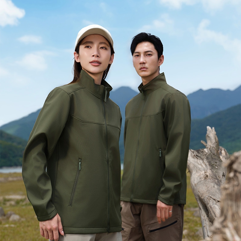 Outdoor autumn and winter stand collar soft shell assault clothing overalls coat logo printing typing embroidery windproof fleece-lined clip to overcome