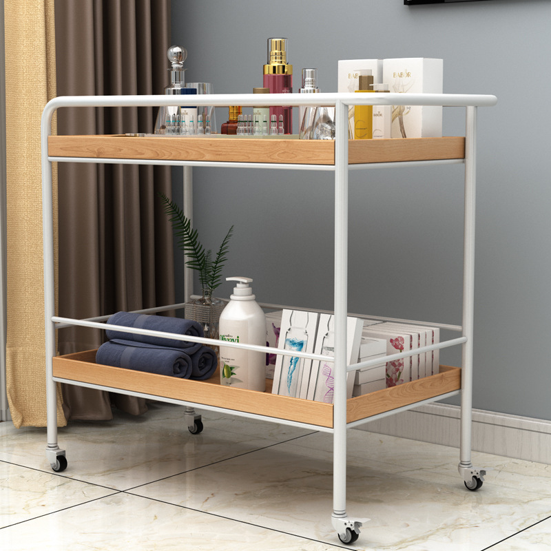 Simple Storage Trolley Modern Iron Mobile Sofa Side Table Living Room Kitchen Rack Dining Car Vintage Solid Wood