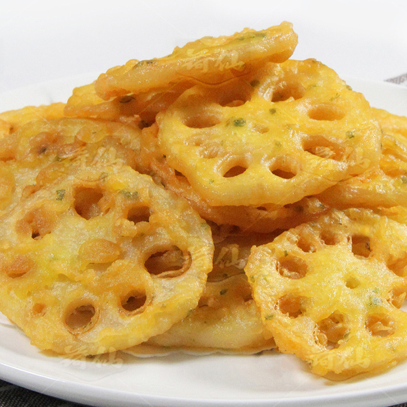 Crispy Lotus Root Slices with Scallion Flavor 500g Crispy Lotus Root Box Crispy Lotus Root Coated with Flour for Commercial Frying Semi-Finished Product