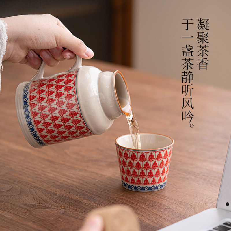 Plant Gray Small Warm Water Kettle Household Mug Large Capacity Ceramic Tea Bottle Anti-Scalding Teapot Tea Cup Souvenir Wholesale