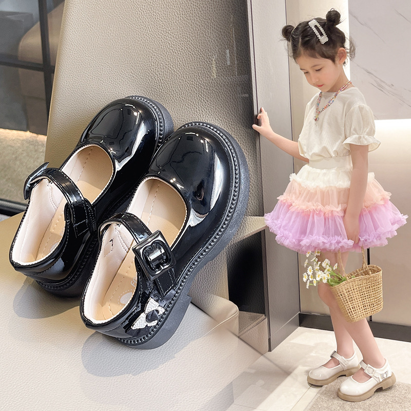 Girls' Children's Leather Shoes 2025 Summer Princess Black Soft-Soled Shoes British Style Single Shoes College Style
