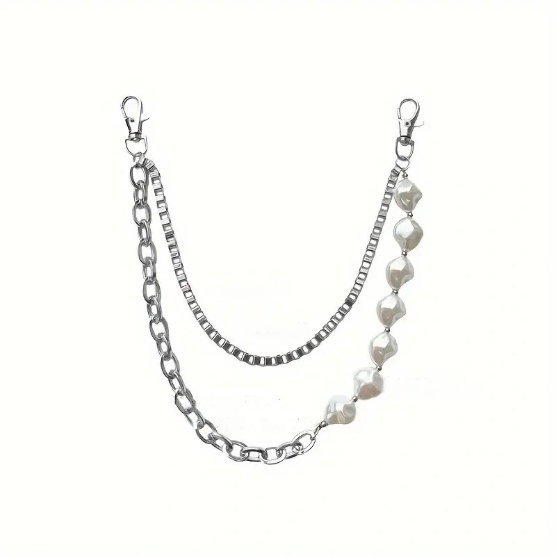 INS Style Cuban Square Chain Irregular Pearl Patchwork Pants Chain Accessories Metal Box Chain Personality Punk Waist