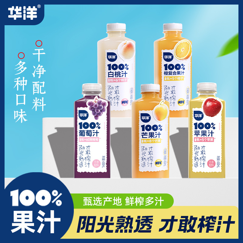 Huayang 100% Juice 450ml*15 Bottles of Orange Juice Grape Juice White Peach Juice Apple Juice Mango Fruit and Vegetable Drink Whole Box