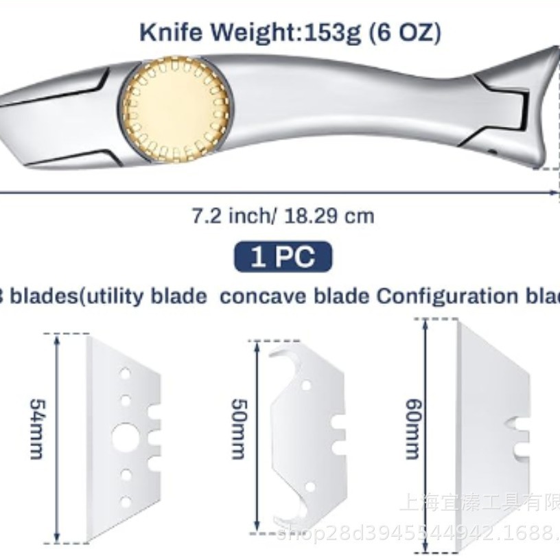 Jn1001 Shark Knife Safety Hook Knife Carpet Knife Floor Knife Cutting Knife Fish-Shaped Knife Shark Knif