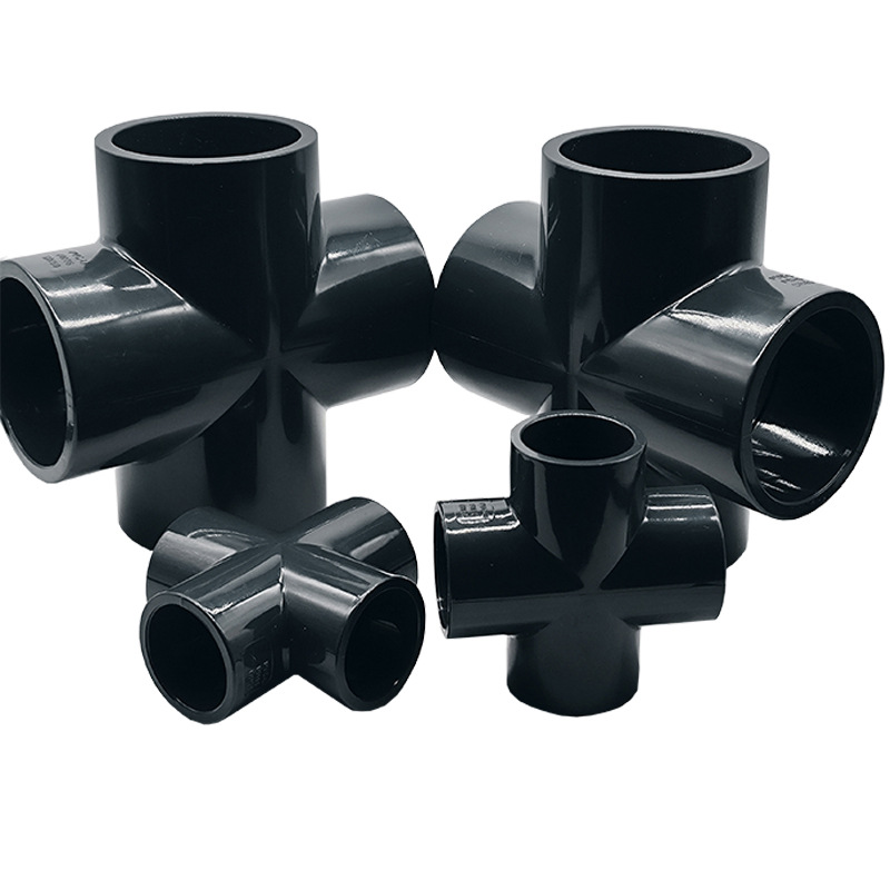 UPVC chemical positive four-way dark gray industrial 1.6Mpa acid and alkali resistant thickened UPVC water supply pipe fittings wholesale