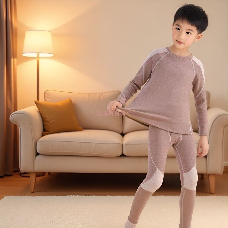 Boys' Thermal Underwear Set with Fleece and Thickened German Velvet for Children, Suitable for Autumn and Winter, Includes Linen Thermal Underwear for Boys