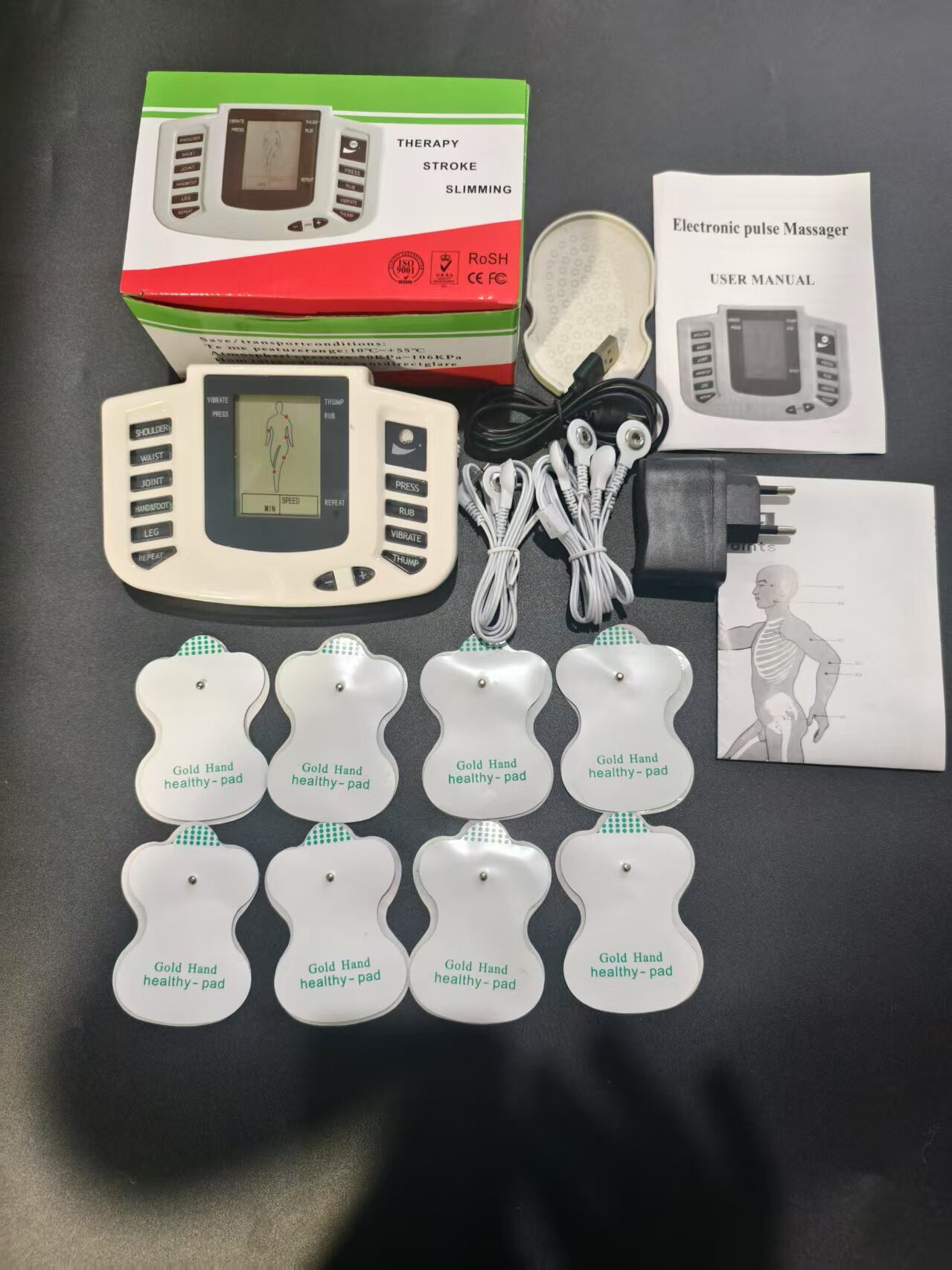 Cross-Border E-Commerce Jr309A English/Russian Massager Physiotherapy Device with 8 Patches, No Slippers, Travel-Friendly and Portable