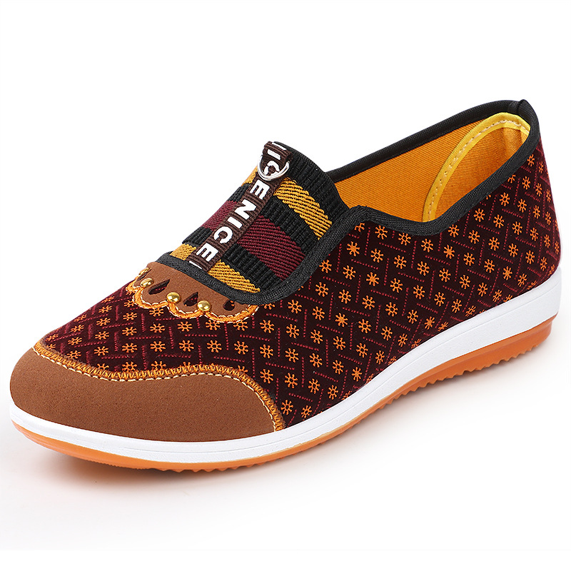 Spring and Autumn Old Beijing Cloth Shoes for Women, Comfortable Flats-Soled Mom Shoes, Middle-Aged and Elderly Casual Cloth Shoes, Slip-On Granny Shoes for Women