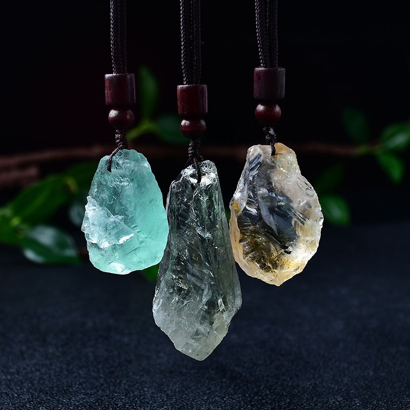 Natural White Purple Yellow Pink Crystal Original Stone Pendant Men's and Women's Jewelry Pendant Ore Specimen Holiday Gift