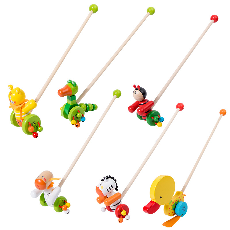 Baby Animal trolley children's educational trolley toy wooden early education baby rattle Walker wholesale