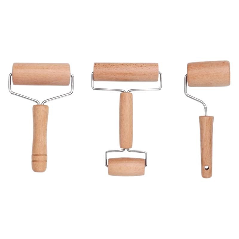 Popular Beech Wood Rolling Pin for Home Use, Solid Wood Manual Roller, Stainless Steel Double-Headed Rolling Pin, Dough Rolling Tool