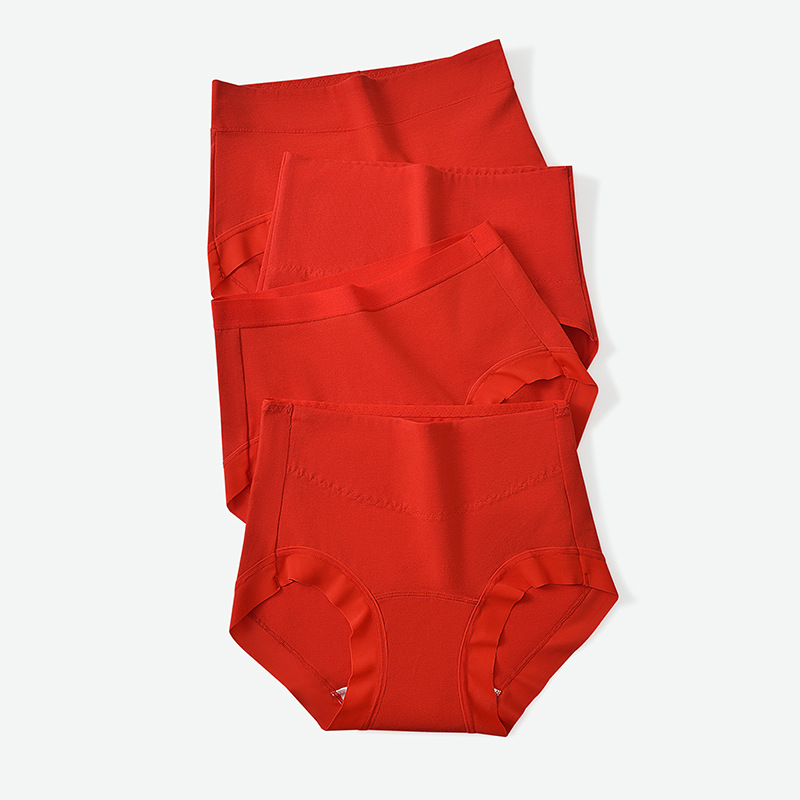 Layered Big Red Women's Cotton Underwear This Life Year Wedding Antibacterial Cotton Traceless plus size High Waist Briefs