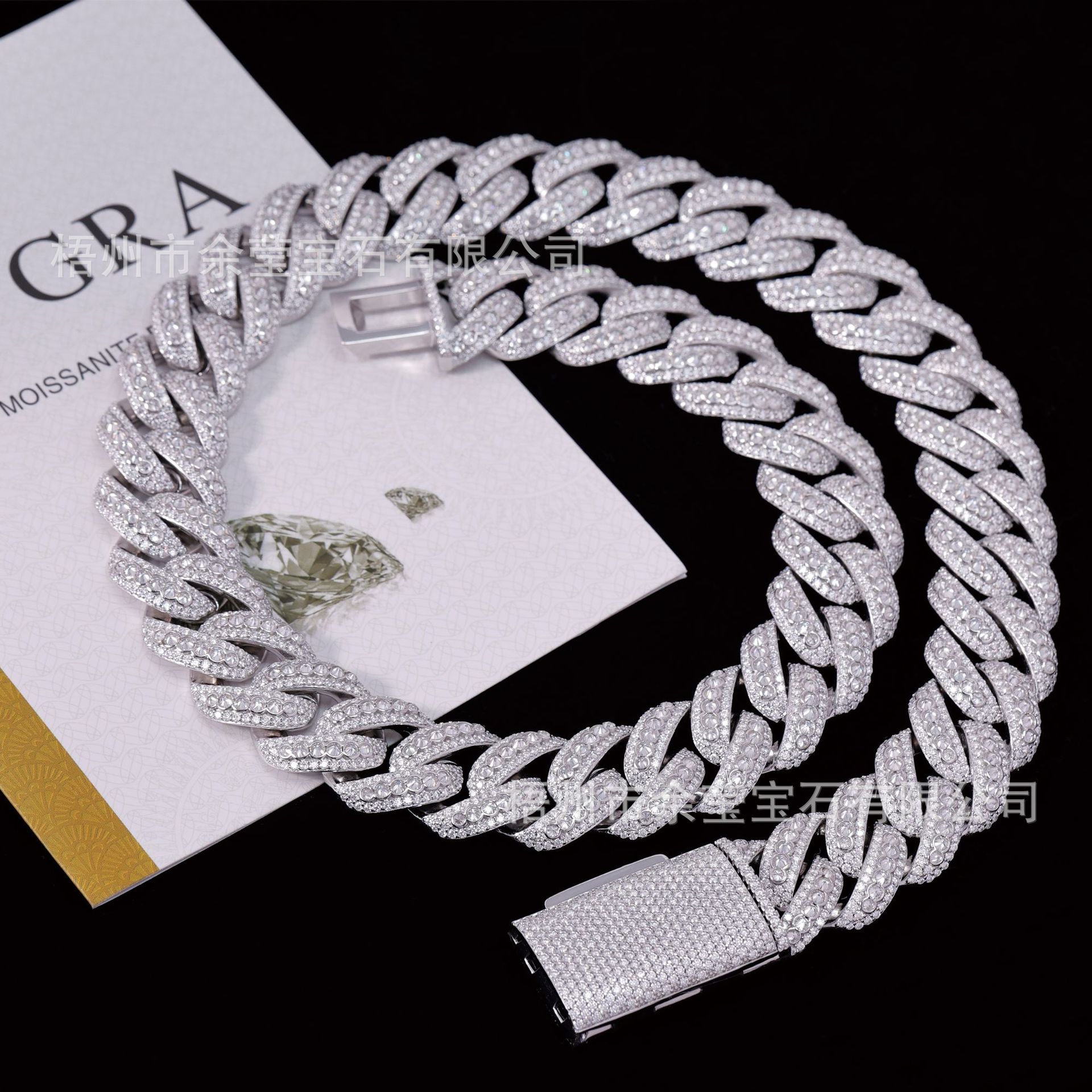Модная мужская подвеска S925 серебро 20мм кубинская цепочка с моиссанитом в белом золотом покрытии