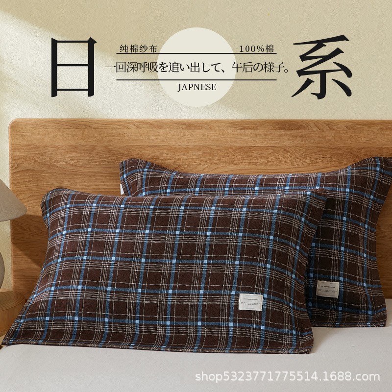 Strap Japanese Style Pure Cotton Class A Gauze Pillow Towel High-end Thickened Pure Cotton Pillow Headband Pair Adult Household Pillow