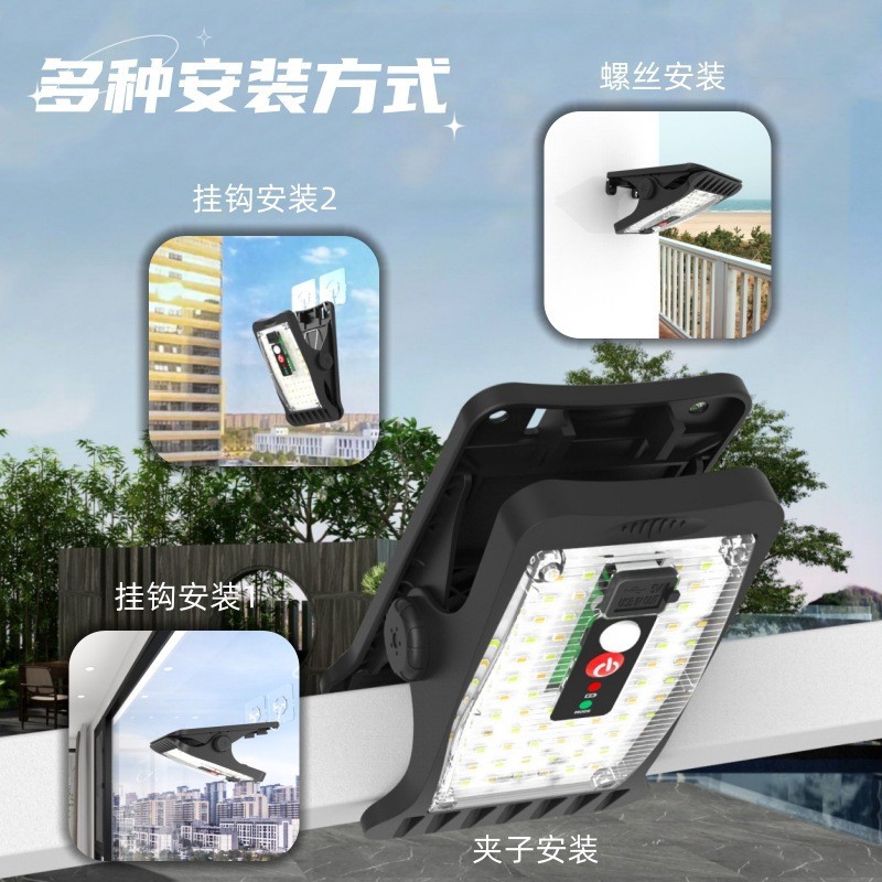 Customized Solar Courtyard Lighting Outdoor Garden Terrace Atmosphere Light Punch-Free with Induction Camping Clip Light