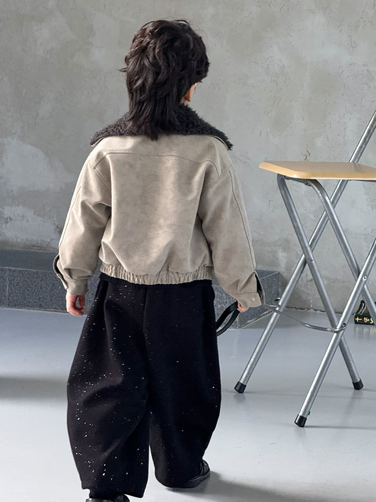 Boys' Baby Coat with Fur Collar, 2025 Autumn and Winter New Style, Fleece-Lined Children's Leather Jacket, Stylish and Trendy, One-Piece Wholesale