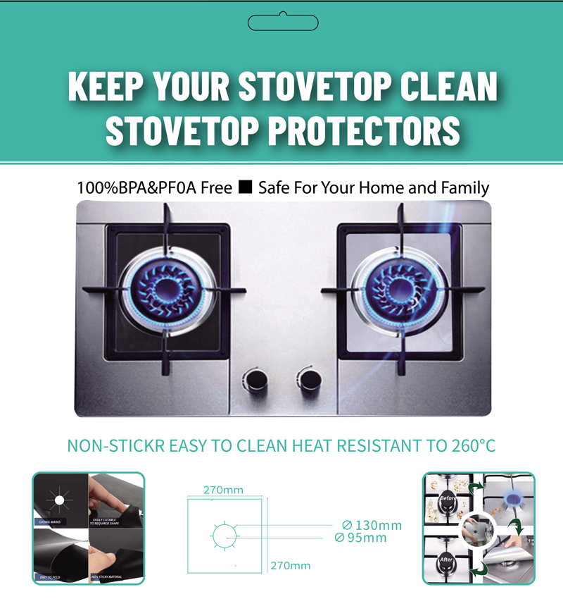 Cross-Border 27*27cm Teflon Gas Stove Protective Pad Black High Temperature Oil-Proof Washable Gas Stove Protective Pad