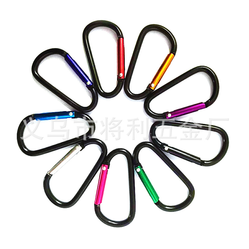 In stock wholesale 4 5 6 7 8 D type hard aluminum alloy environmental protection carabiner outdoor travel spring hook