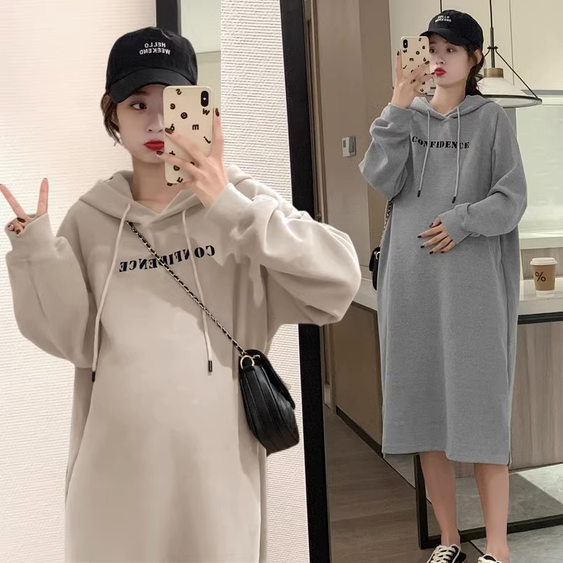 ins pregnant women's autumn and winter sweater long dress fashion casual western style women's spring and autumn fashionable top outer wear