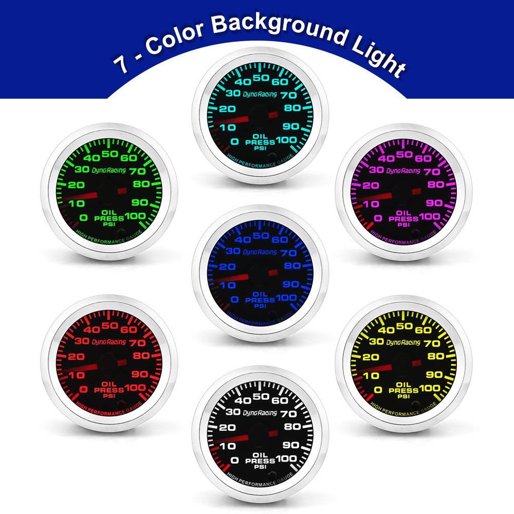 2 ''52mm car modification oil pressure gauge colorful background light 12v pointer meter 0 ~ 100PSI