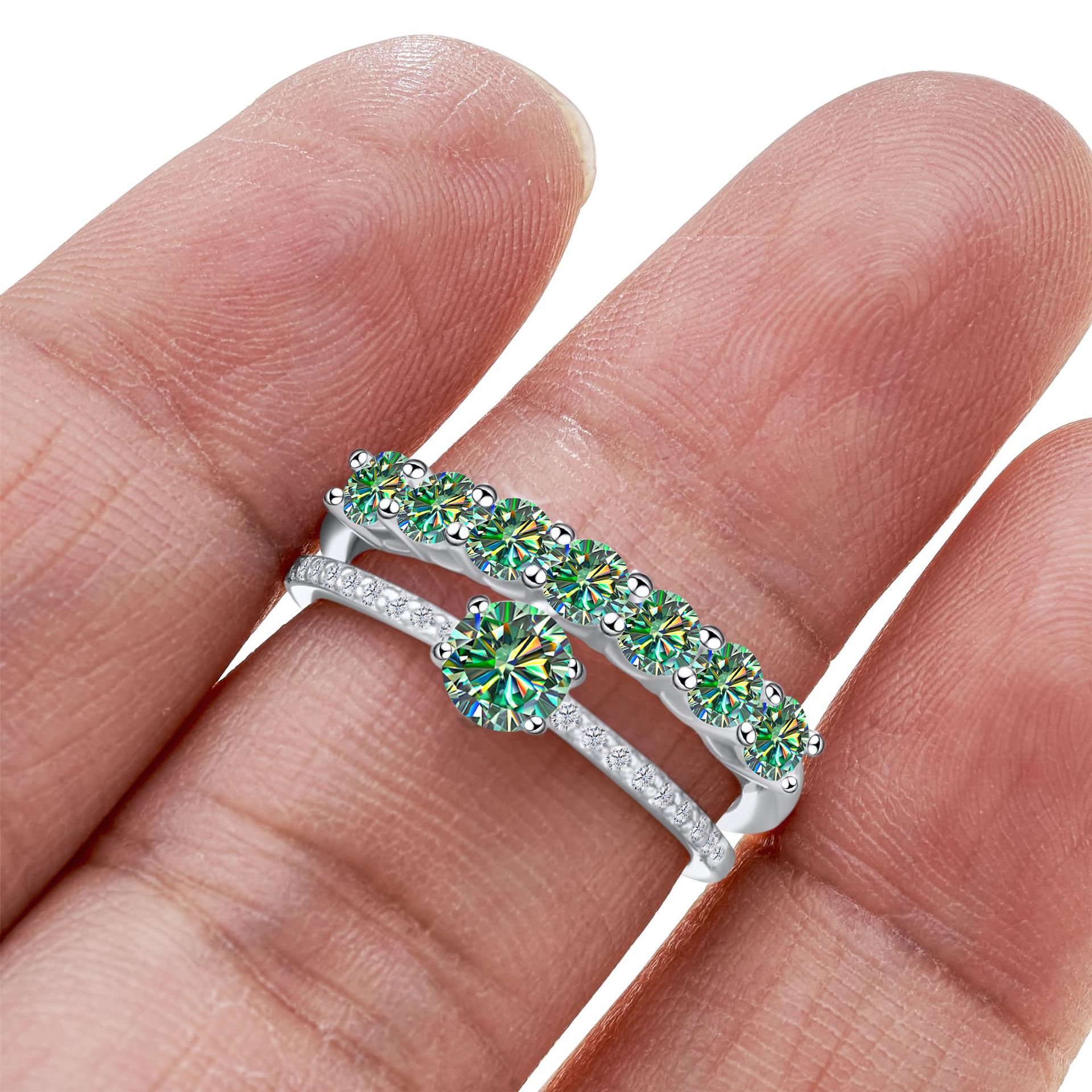 Moissanite Ring 925 Sterling Silver Women's Ring Group-Set V-Shaped Ring Set Stacked Crown Manufacturer Wholesale Supply