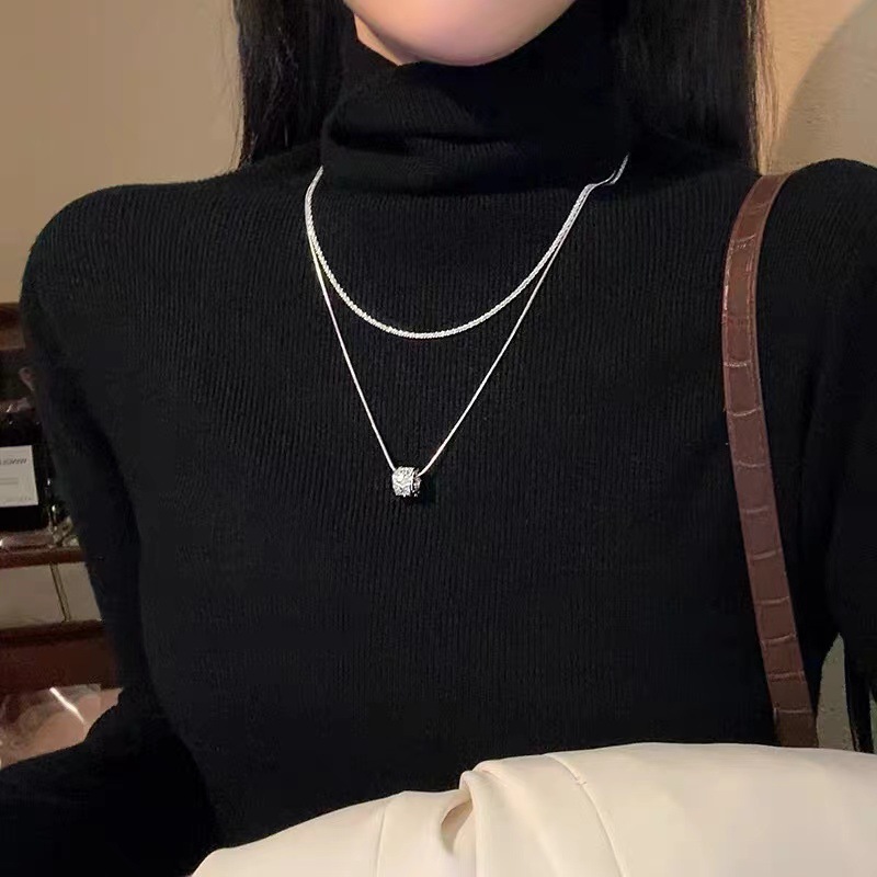 Niche Design Stacked Double Layer Transfer Bead Pendant Necklace 2024 New Explosions Women's Passepartout Woolen Chain Tide