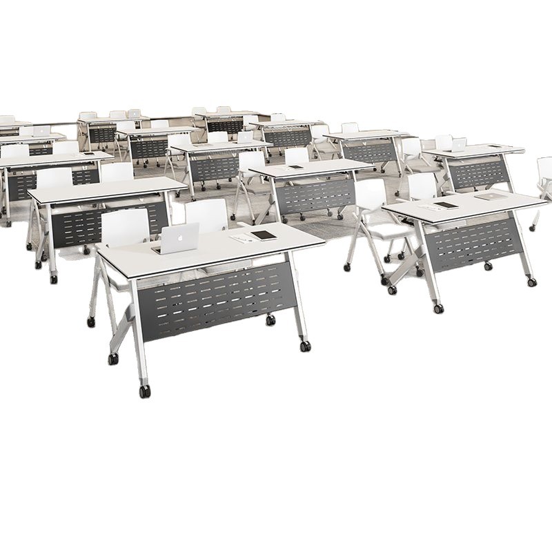 Folding Conference Tables and Chairs, Removable Splicing Long Tables with Wheels, Multi-Functional Office Desks, Training Desks and Chairs Combination