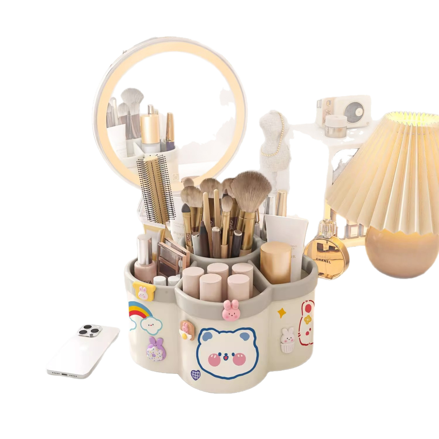 Multifunctional Rotating Pen Holder with Large Capacity, Ins-Style Office Round Stationery Holder, Slanted Pen Storage for Students, Children, and Men