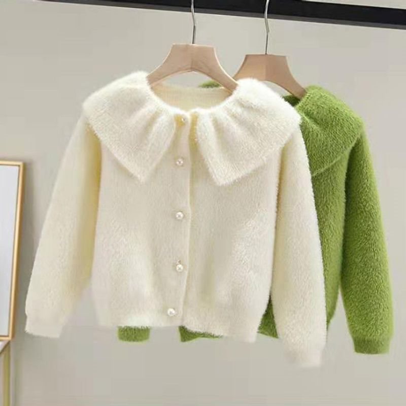 Spring Girls' Imitation Mink Velvet Knitwear Jacket Korean Style 2025 New Spring & Fall Kidsren's Cardigan Foreign Style Thin Knitwear