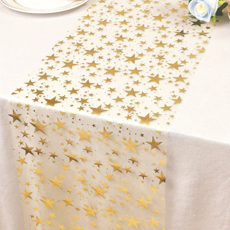Cross-Border Exclusive Hot-Selling Gold-Plated Silver Star Mesh Table Runner Suitable for Home Birthday Christmas Dinner Decoration Accessible Luxury