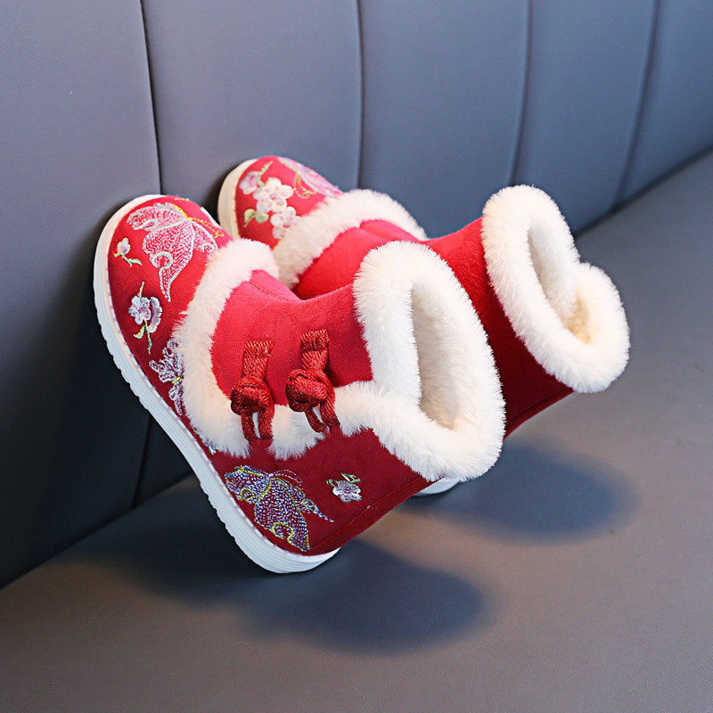 Han Dynasty Shoes for Girls 2024 Autumn and Winter New Kidsren's Embroidered Boots Ancient Style Kidsren's Boots Ancient Costume Boots National Style Short Boots New Year's Shoes