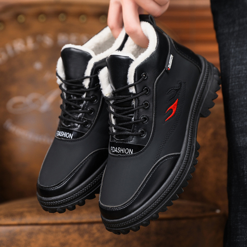 Winter New Style Velvet Thickened Snow Boots Men's Fashionable Cotton Shoes Casual High-Top Dad Shoes Middle-Aged and Elderly Warm Shoes