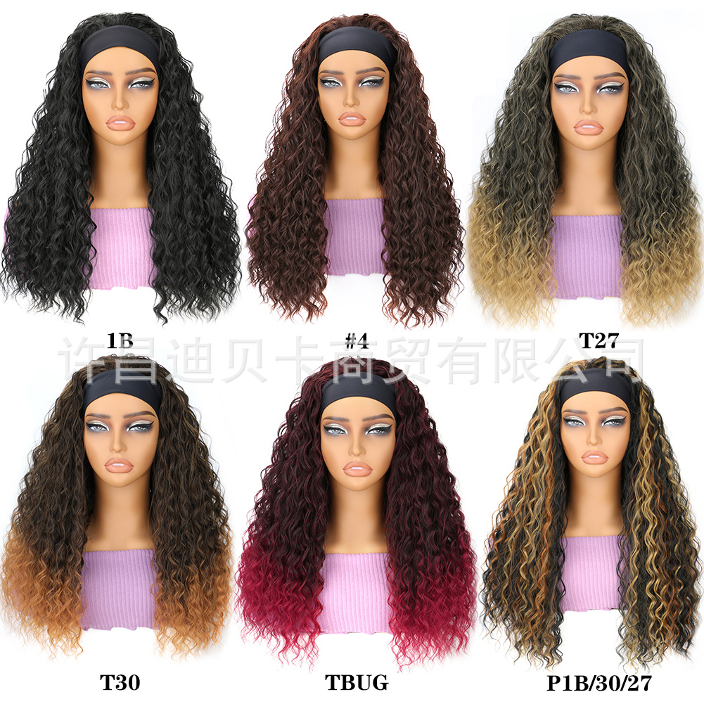 Deep Headband Wig Ice Ribbon Big Wave Corn Perm Chemical Fiber Headgear European and American Cross-Border Hairband Headgear