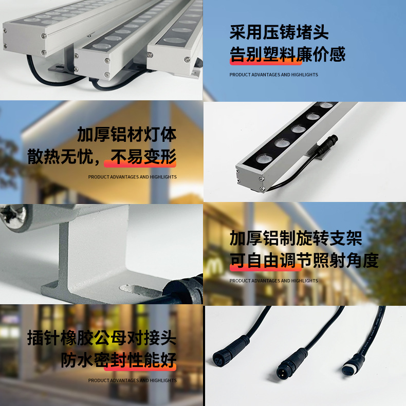 led wall washing lamp outdoor waterproof lighting project advertising signboard villa building exterior wall 24v220v monochrome colorful