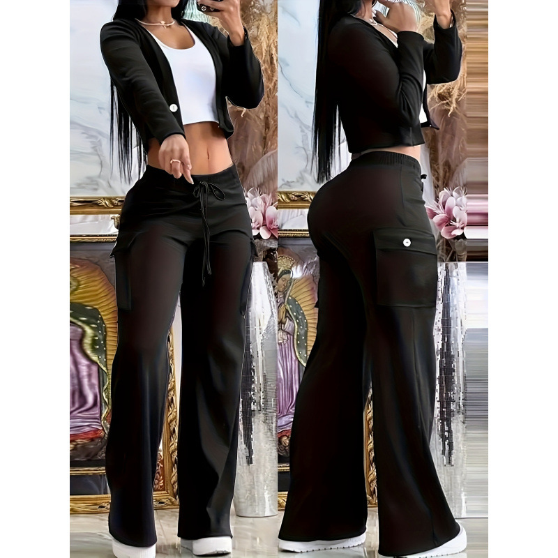 G 194 Women's Stylish Green Two-Tone Knit Cardigan & Pants