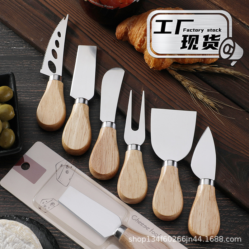 На складе резиновая деревянная ручка нержавеющая сталь сырный нож кухонный нож для выпечки нож для масла трансграничные сырные инструменты