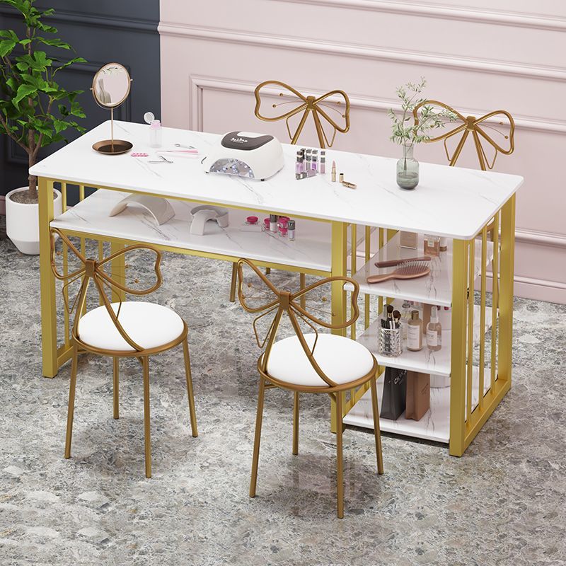 Nail Salon Manicure Chair Rectangular Makeup Table Small Apartment Girly Heart Ins Houndstooth Double-Layer Manicure Table Set