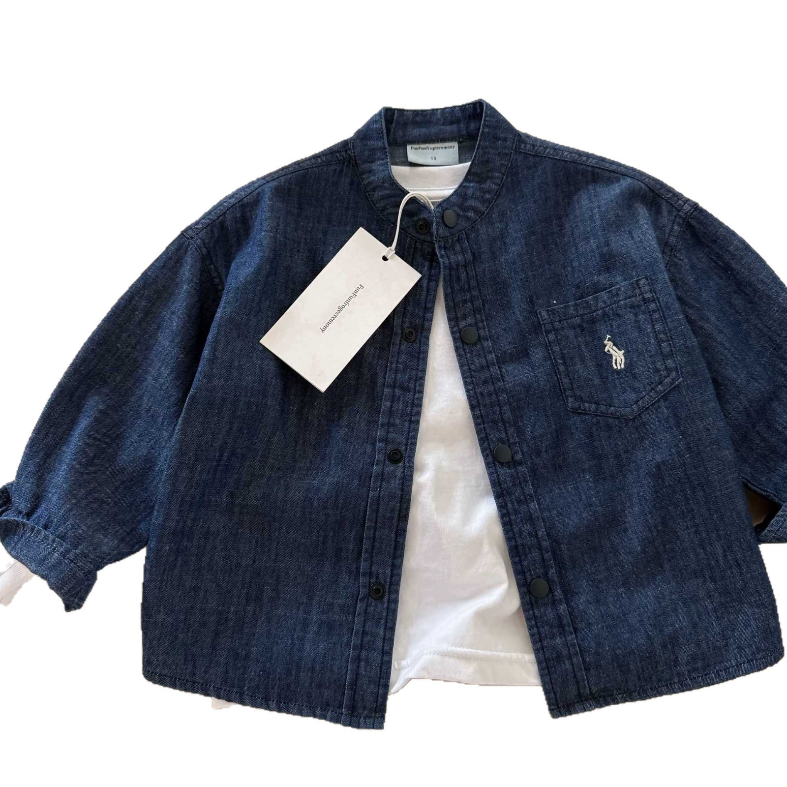 Children's Denim Shirt 2025 Autumn Boys' Japanese Trendy Brand Stand Collar Shirt Baby Toddler Simple Solid Color Thin Jacket