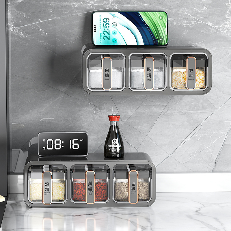 Manufacturer Customized Processing Kitchen Storage Rack Wall-Mounted Punch-Free Oil, Salt, Sauce and Vinegar Storage Multi-Functional Seasoning Box